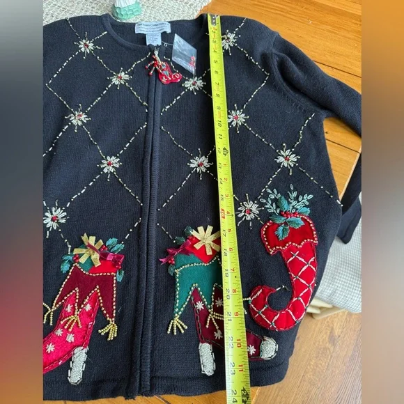 Heirloom Collectibles Y2K Black Zip Up Christmas Cardigan Sweater Ugly Sweater M - Picture 11 of 12